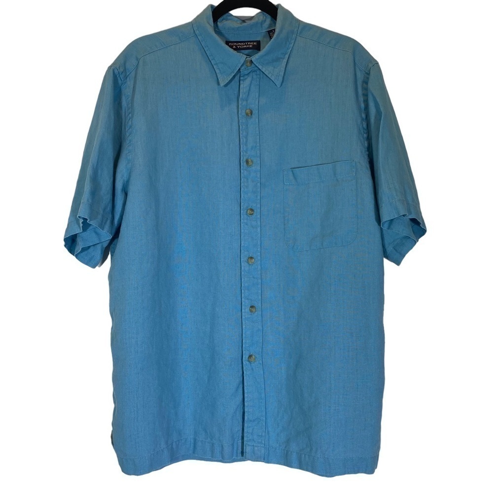 Roundtree and Yorke size Large Men's 100% Linen button up short sleeve shirt